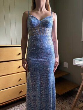Blue Sequined David's Bridal Prom Dress, Size 2 NWT